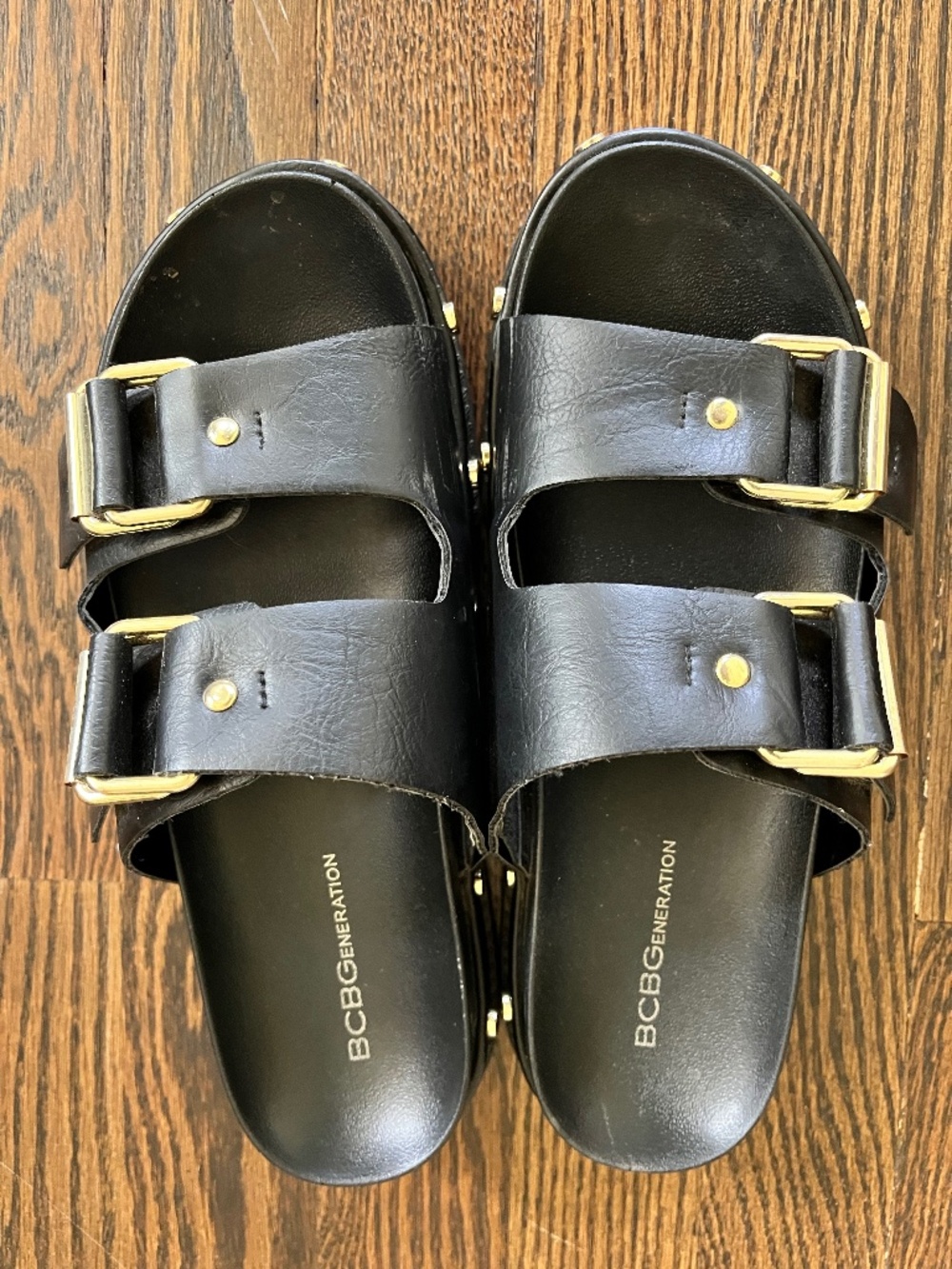 BCBG Black & Gold Sandals